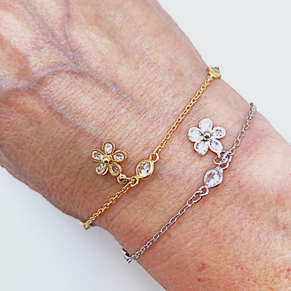 CZ Flower Anklet CZ Chain 9” or 10” Silver/ Gold - Picture 6 of 6